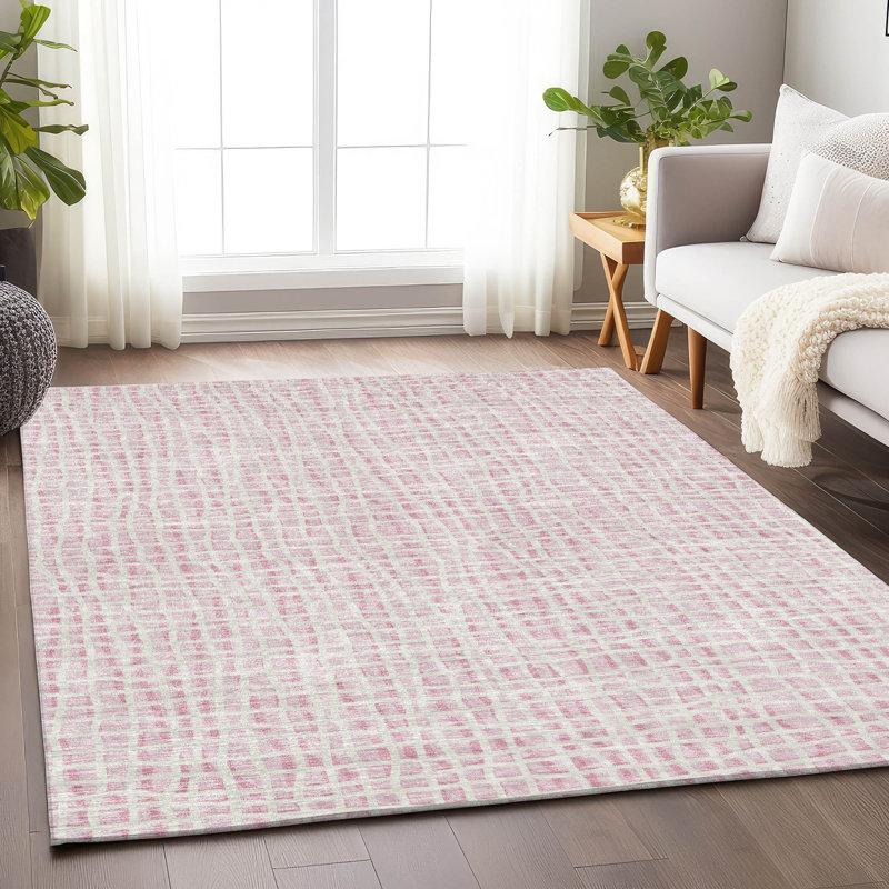 Premium Machine Washable Prisco Pink Rug, Rectangle 5' x 7'6"