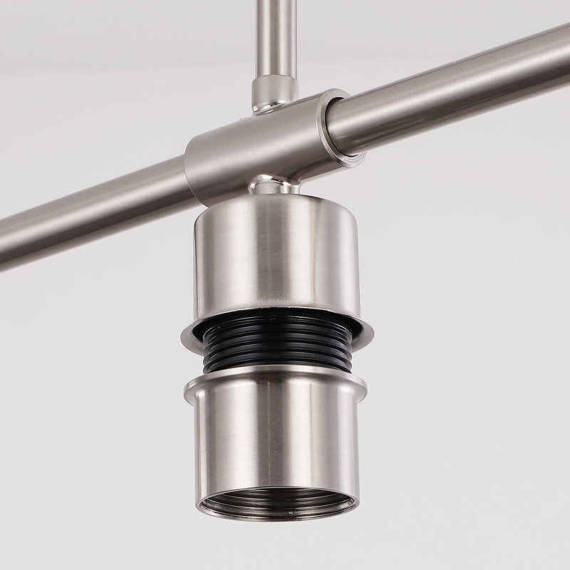 Lustre linéaire rustique à 3 lumières avec abat-jour en verre transparent Delmis, Nickel