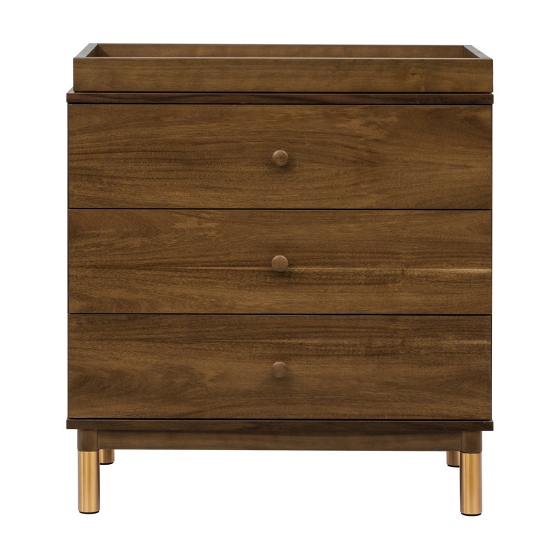 Gelato 3 Drawer Changer Dresser, Natural Walnut/Gold