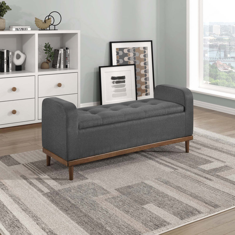 Banc de rangement rembourré Mid-Century, Gris foncé