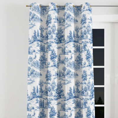 Country Farmhouse Curtains for bedroom - Blue Country Toile Grommet Curtain - 1 Panel