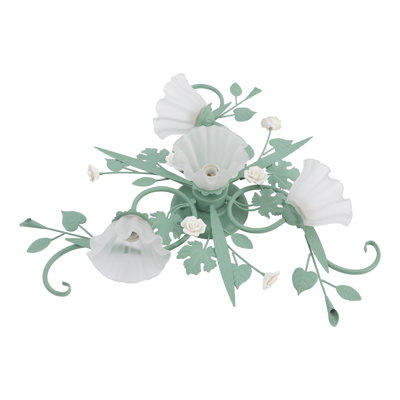 Plafonnier encastré vert et blanc 31,5 po x 9,06 po, abat-jour en forme de rose 3 + 1
