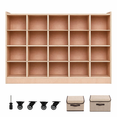 Armoire de rangement pour 20 casiers, organisateur de meuble autoportant avec 4 roulettes, raccords anti-basculement, boîte de rangement, casiers multifonctionnels pour l'école, la salle de classe, la maison