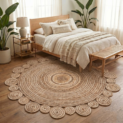 Amaan Modern Farmhouse Natural Fiber Jute Round Indoor Area Rug with Cotton Backing