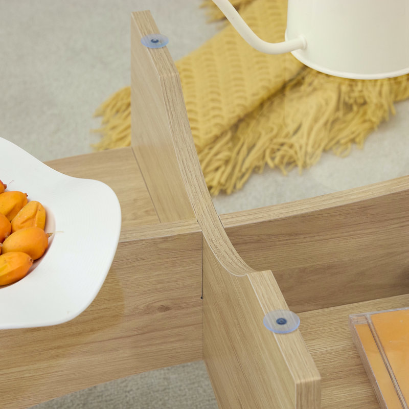 Oval Tempered Glass Coffee Table, Natural Wood