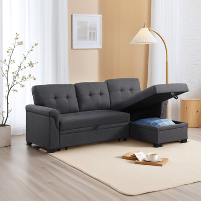 Clitheroe 82" L-shaped Upholstered Sectional Sleeper Sofa With Storage Chaise,Linen Fabric And Thick Cushion by Ebern Designs