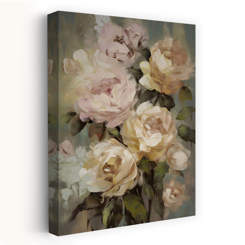 Yellow And Pink Texas Roses Classic Contemporary Delicate Wall Art Print 1 Piece Wrapped Canvas Wall Art