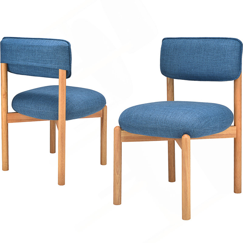 Modern Wooden Blended Linen Blue Dining Chair, Blue