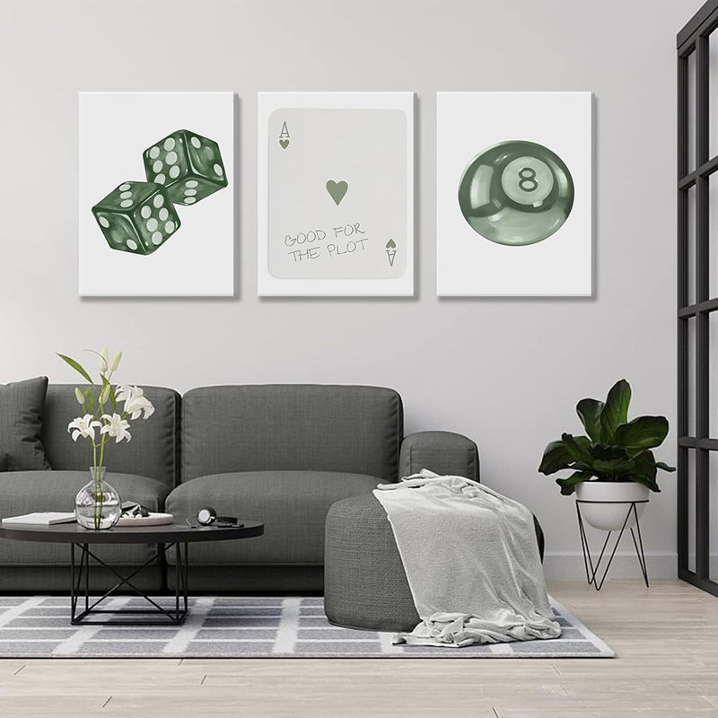 Green Poker Dice Canvas Wall Art Funky Y2K Trendy Preppy Pictures Lucky 8 Ball Poster Sage Prints Artwork Painting For Game Room Apartment Dorm Aesthetic Decoration Canvas