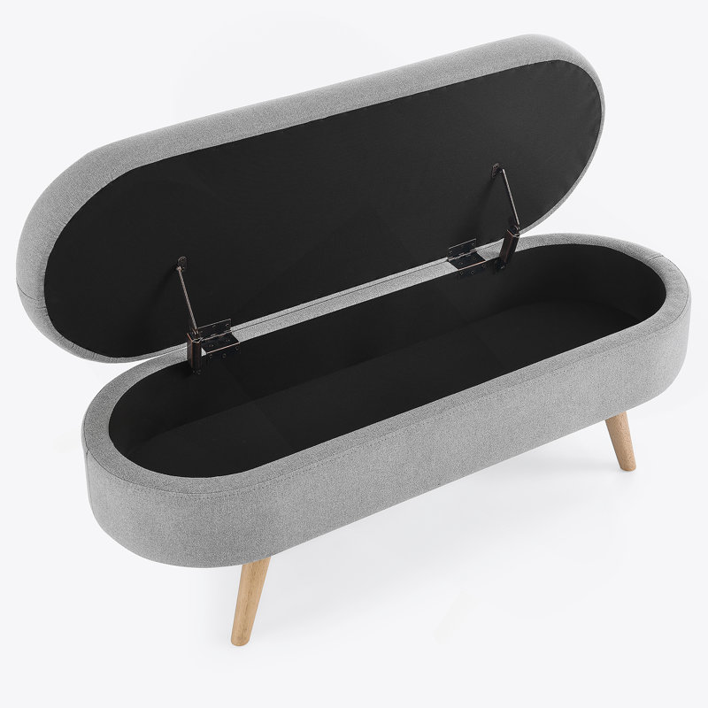 Ottoman Oval Storage Bench with Rubber Wood Legs, Gray