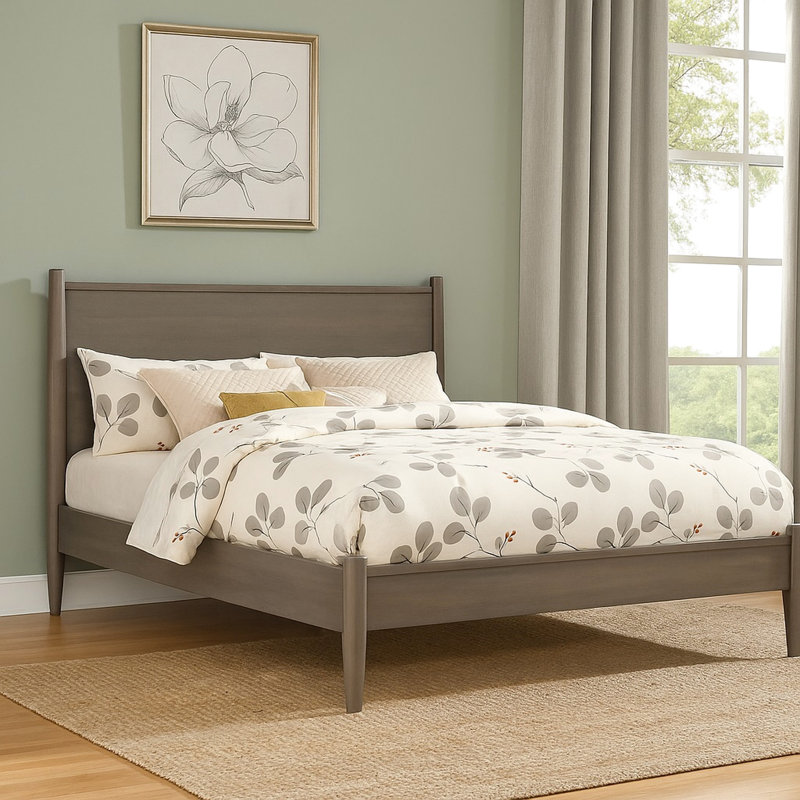 Lit plateforme Mid-Century, Gris, Très grand lit