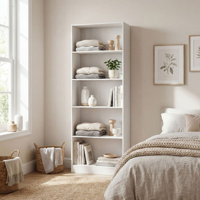 Étagère réglable à 5 niveaux avec étagère de rangement, blanc