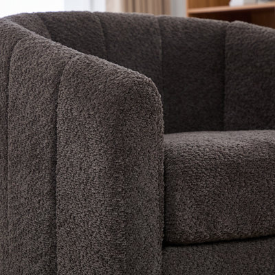 Fauteuil pivotant à 360 ° de 31,89 po de largeur avec chenille moderne en métal 31,89 po, fauteuil demi-tonneau rembourré, fauteuil club capitonné en forme de citrouille pour le salon, la salle familiale, la chambre à coucher, le salon et le bureau