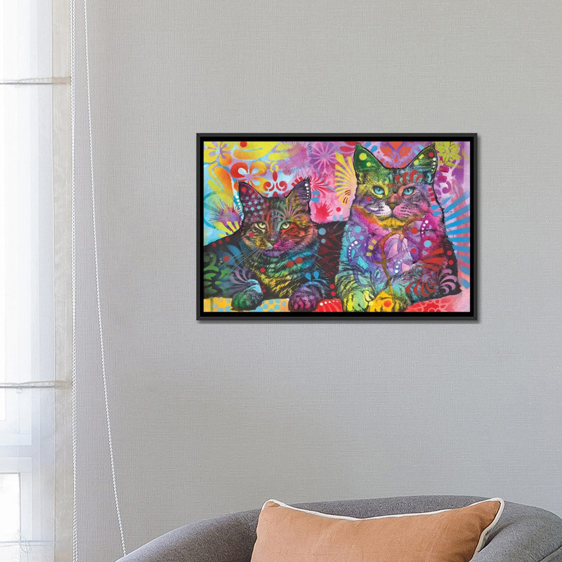 «2 Cats», impression sur toile, H 18 po x l 26 po x P 1,5 po, Toile avec cadre noir