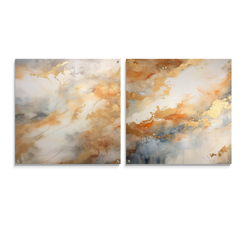 Marlow - Ensemble de 2 verres muraux abstraits en acrylique, H 16 po x l 33 po