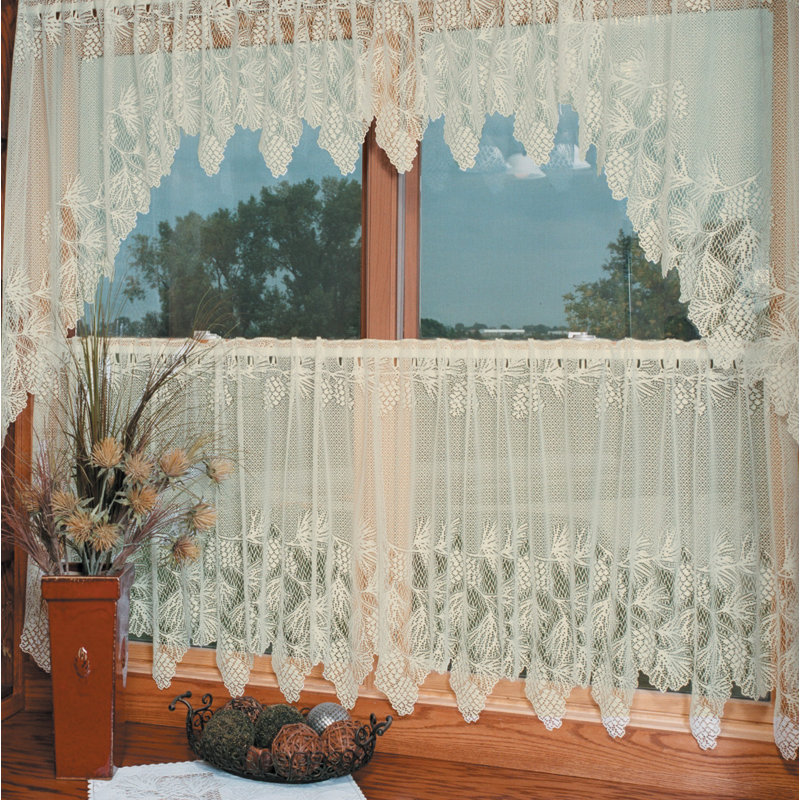 Champlain Floral Cafe Curtain, 24" H x 60" W, White