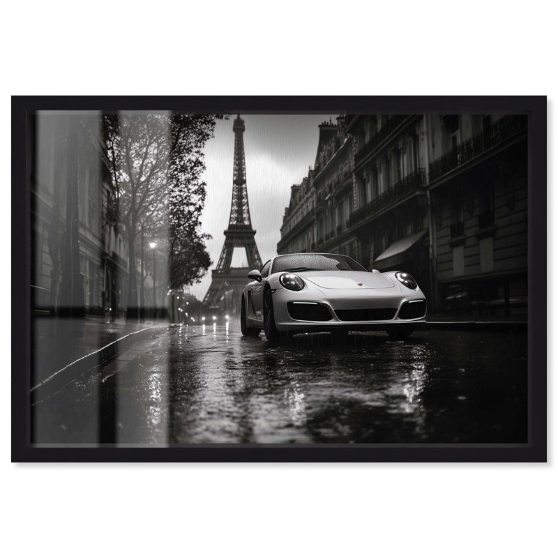 Conduite sous la pluie, Paris, Shadowbox, photographie élégante par Art Remedy, H 31 po x l 46 po, Noir