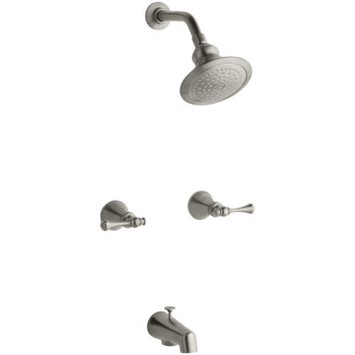 Ensemble de robinet de baignoire et douche Revival avec poignées levier traditionnelles et pomme de douche à fonction unique, bras de douche standard et bride