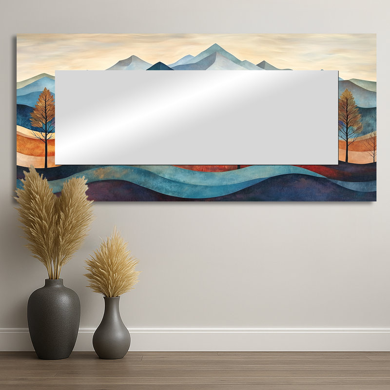 Automne dans la canopée I - Art mural miroir montagnes de paysage - imprimé sur métal, 28 po x 60 po
