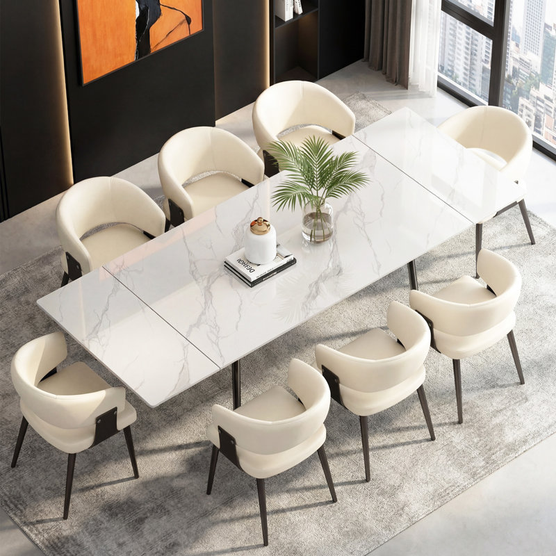 Homeira  62.9" to 94.4" Extendable Dining Tables for 6 to 10 -   Rectangle  Sintered stone Dining Table, White