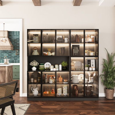 5-shelf Display Cabinet With Led Lighting, Tempered Glass Doors & Anti-tip Design by Latitude Run