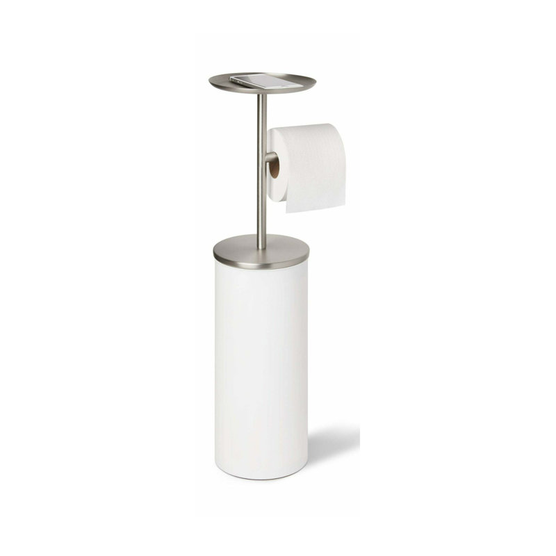 White Nickel Freestanding Toilet Paper Holder with Storage