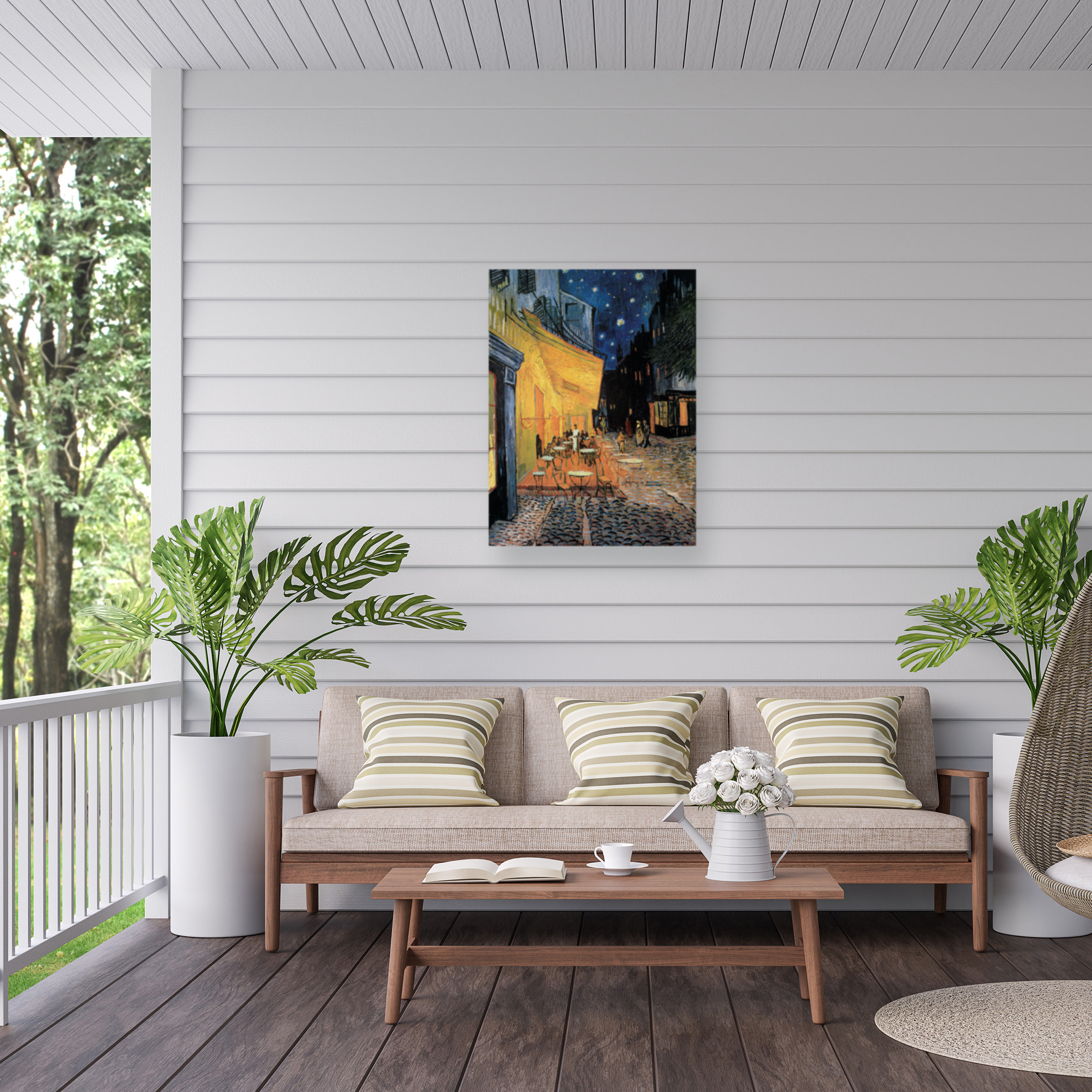 Winston Porter Marcus Jules Café Terrace At Night Outdoor Canvas | Wayfair