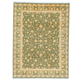 High-Quality Hand-Knotted Green And Cream Area Rug