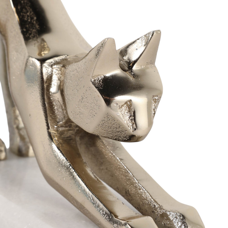 Statuette de chat moderne et décontractée en métal avec base en marbre - Objet décoratif pour étagère ou salon - 18 cm, doré