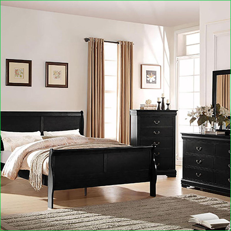Black 2-Drawer Traditional Nightstand for Bedroom Storage, Black