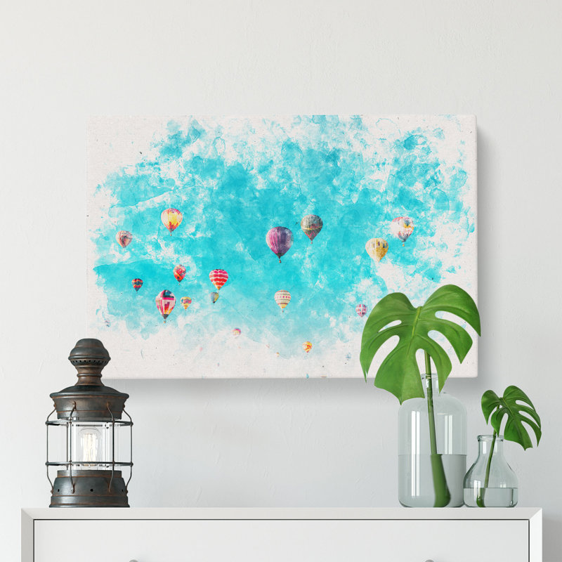 The Hot Air Balloons - Wrapped Canvas Print, White/Blue, 60cm H x 91cm W x 3cm D