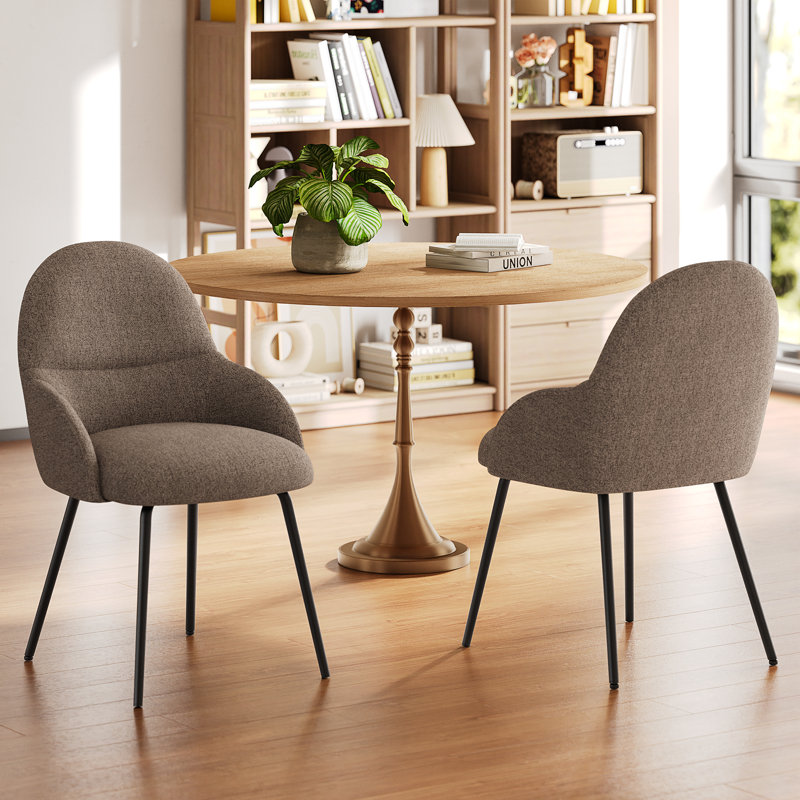 Antin Modern Upholstered Dining Chair with Armrest, Dark Brown Linen