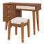 Ensemble de coiffeuse rétro bohémien avec station de charge, port USB, tabouret, 3 tiroirs de rangement et tiroir en rotin