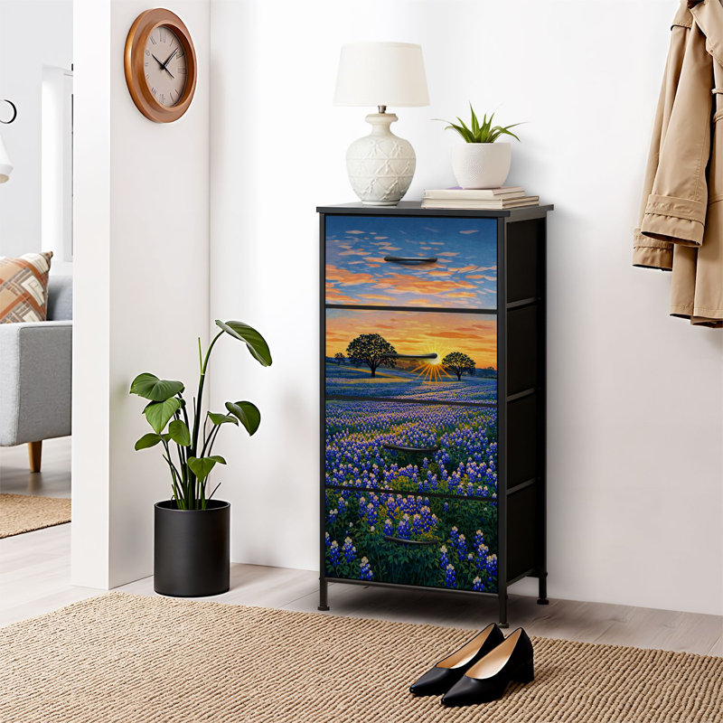 4 Drawer Dresser for Bedroom, Narrow Chest of Drawers, Wooden Top and Study Iron Frame 18"x37.5"-(WxH)