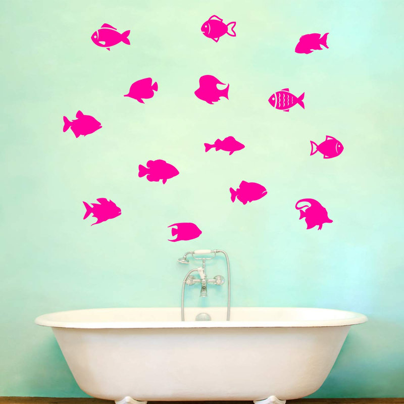 Décalcomanie murale "school of fish version 2" (ensemble de 14) Boley, Rose vif