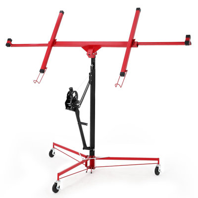 11 Ft Heavy Duty Drywall Lift, 150 LBS Sheet Rock Hoist 360° Swivel & Locking Wheels, Black+Red