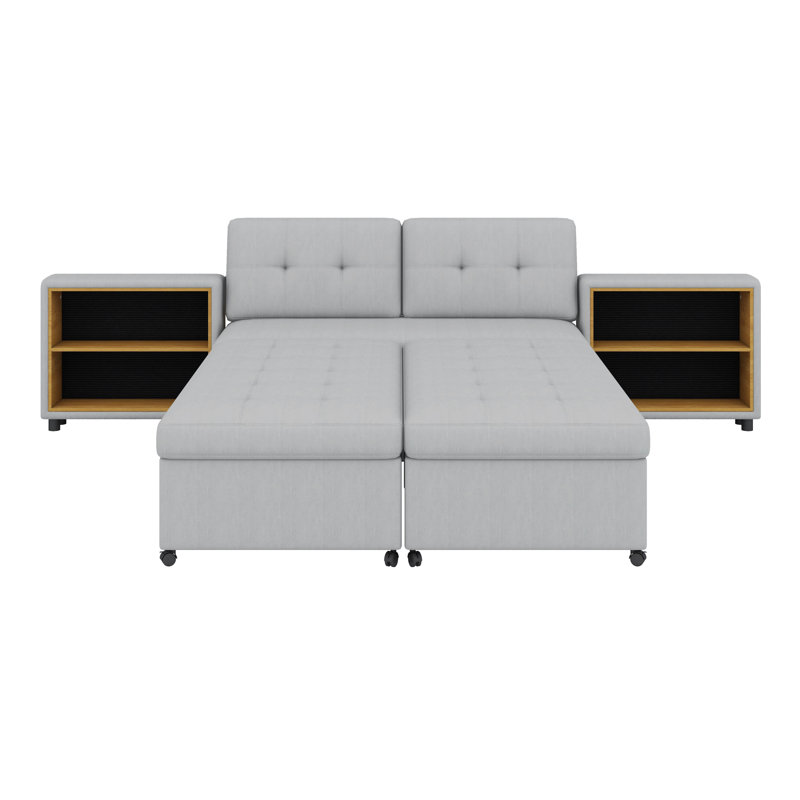 Canapé-lit modulaire avec revêtement en chenille, conception combinée libre, deux supports de rangement, Gris