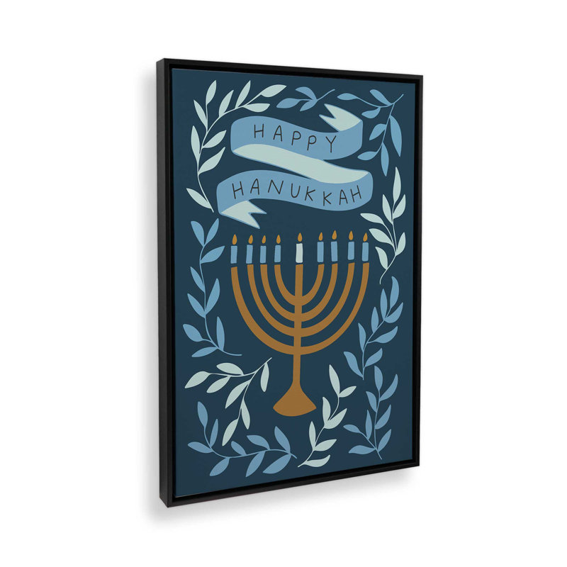 «Happy Hanukkah Menorah» par Garima Dhawan, Noir, Cadre flottant, H 16 po x l 12 po