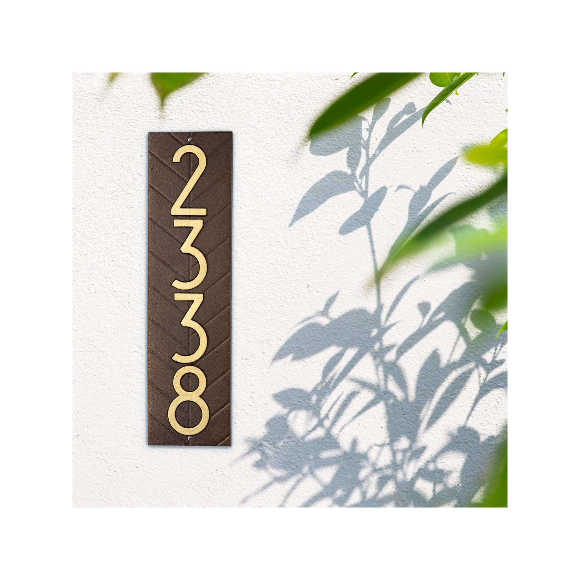 Mid-century Modern Herringbone Vertical Wall Plaque, Dark Bronze/Gold, Yes