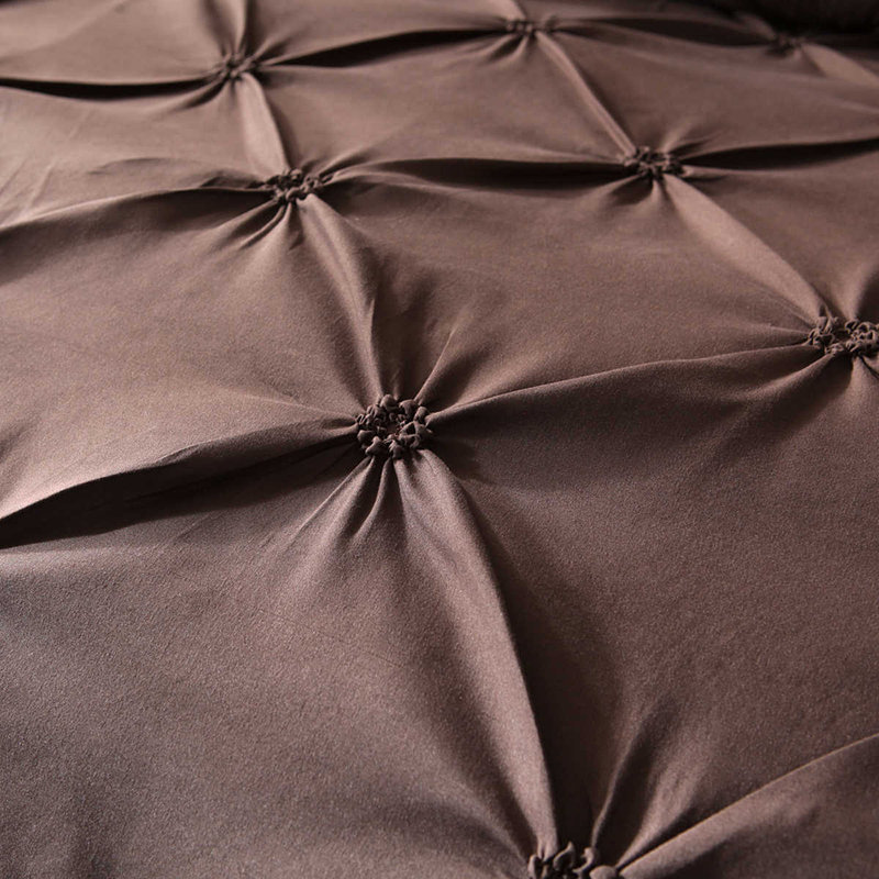 Pleat Pintuck Bedding Set Duvet Cover, Coffee, Twin Duvet Cover + 1 Sham