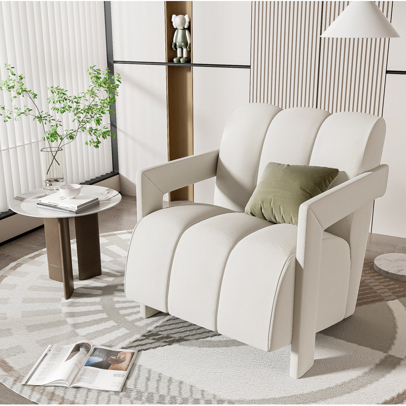 Chaise avec accoudoirs avec accoudoirs en forme de L et tissu en polyester 26,3 po U-Can, Blanc