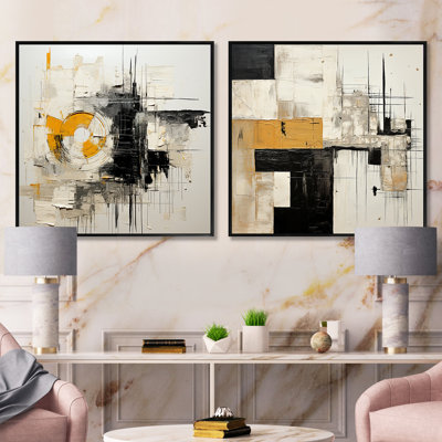 Ensemble de 2 collages carrés abstraits beige et noir Divine Simplicity III
