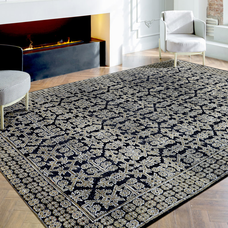 Wool Oriental Area Rug in Charcoal/Sand, Rectangle 8' x 10'