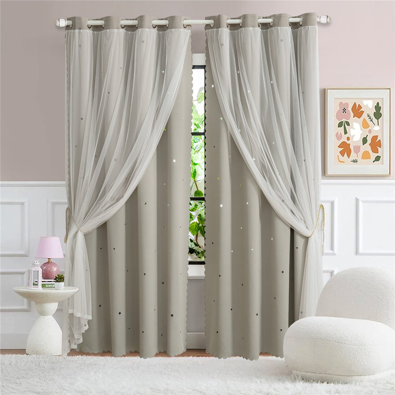 Blackout Curtains Long, Thermal Insulated 2-Layer Drapes White Sheer Overlay for Bedroom/Dining Room 2 Panels, 52" W x 72" L