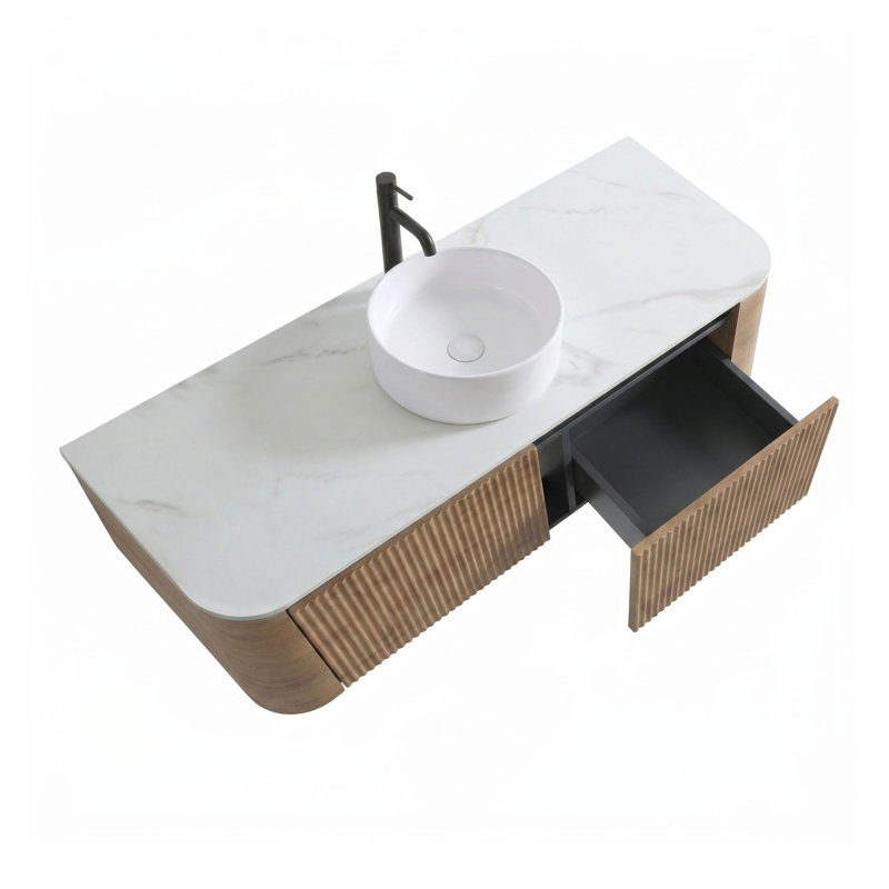 Meuble-lavabo flottant 48 po avec lavabo vasque et porte-serviettes 48 po, Honey Oak, Snow White