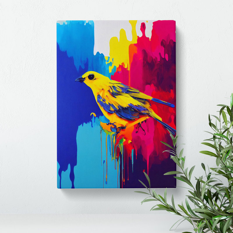 Bird Paint Drips No.1 - Wall Art, 76cm H x 50cm W x 3cm D, Wrapped Canvas, No Matte