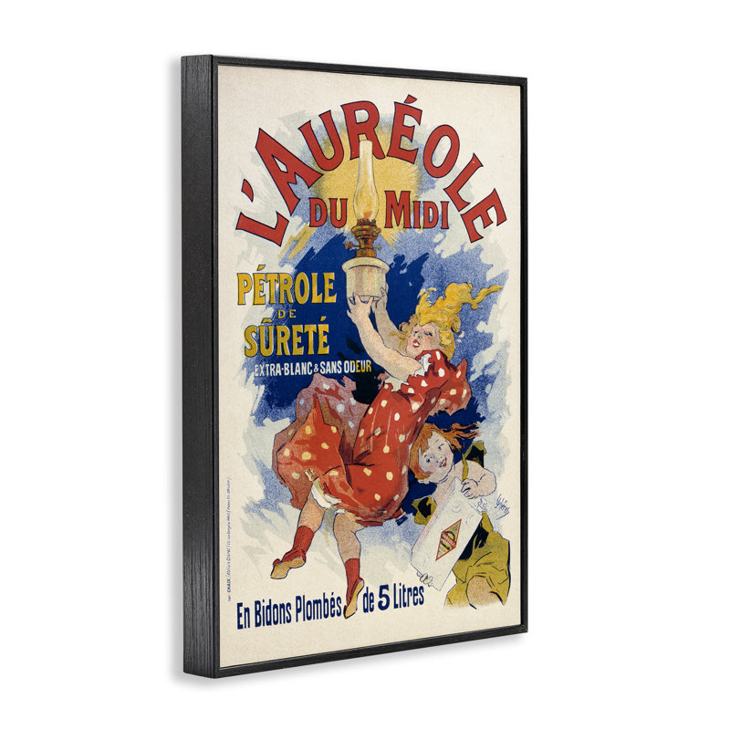 Publicité antique sur lampe à huile encadrée, dessin par Marcus Jules, H 18 po x l 12 po, Giclée encadrée noir minuit