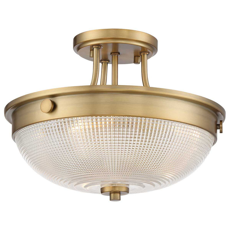 Baderbräu Glass Semi Flush Mount, Weathered Brass