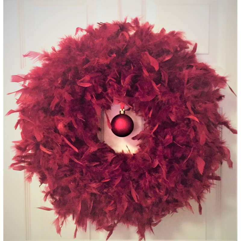 Couronne de plumes 23 po, Foncé / rouge, H 23 po x l 23 po x p 3 po
