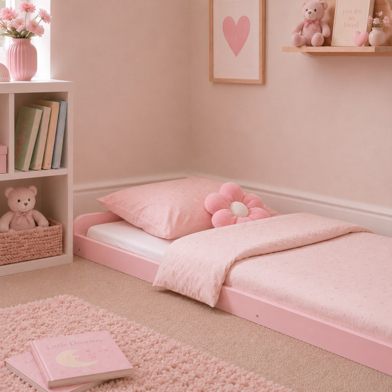 Leon Montessori Heavy Duty Solid Pine Bed Frame, Single (3'), Pink